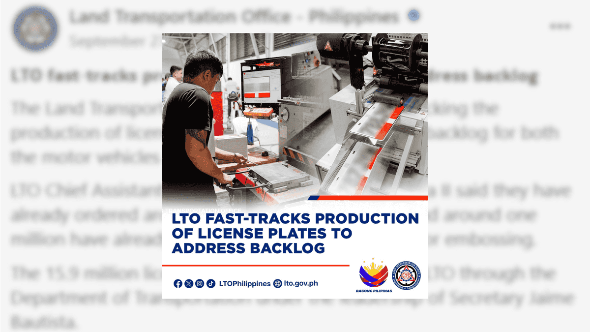 LTO pushes license plates production to confront backlog