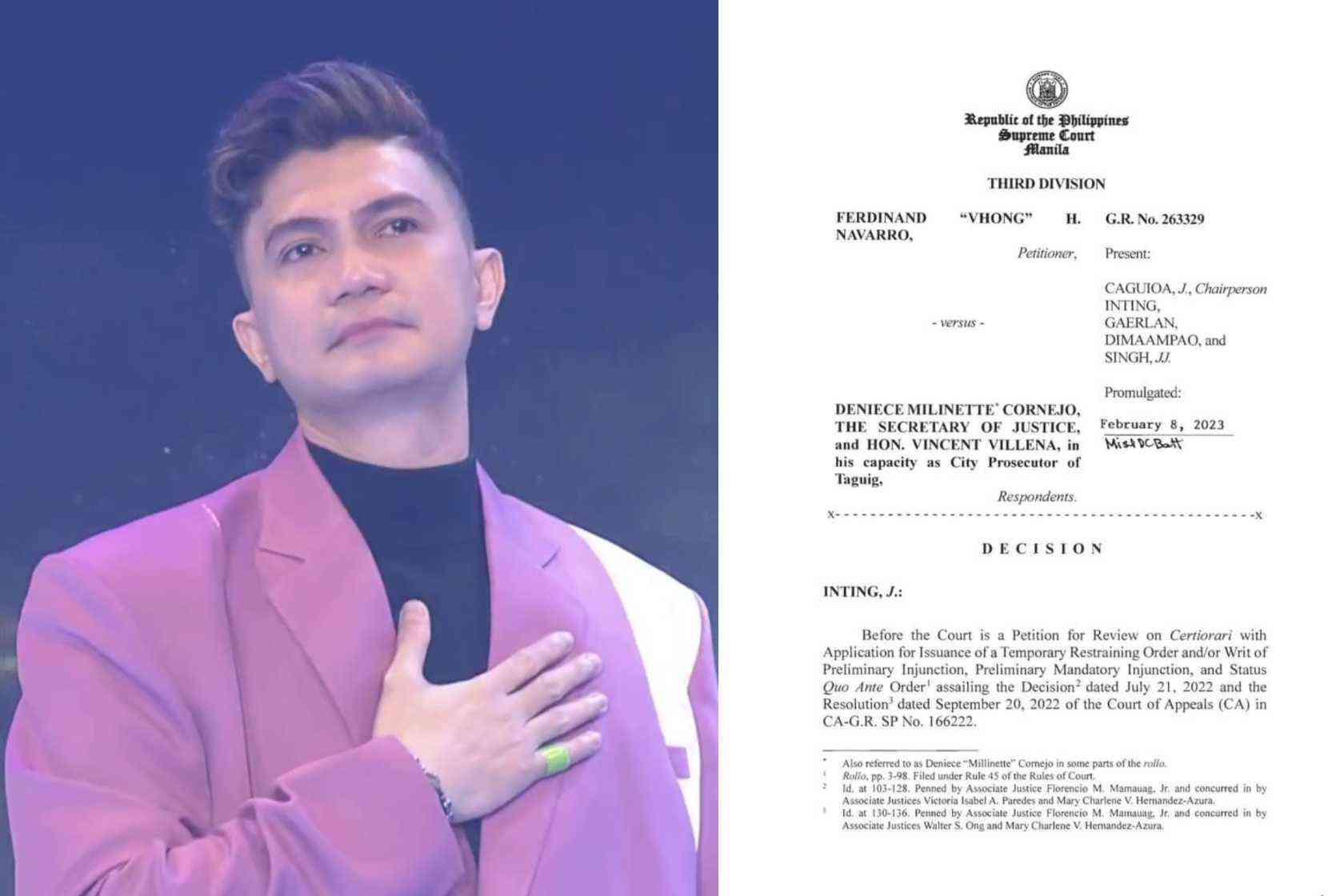 SC division orders dismissal of rape, acts of lasciviousness charges vs Vhong Navarro