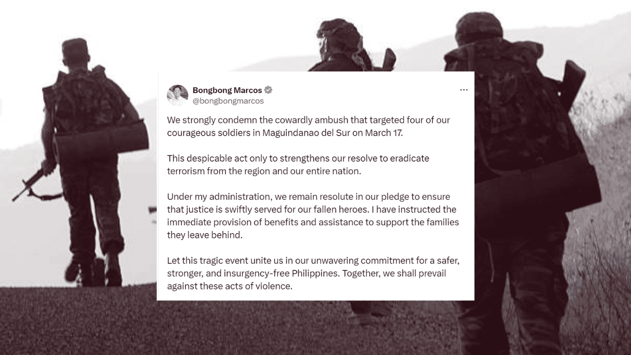PBBM condemns 'cowardly ambush' in Maguindanao del Sur that killed 4 soldiers