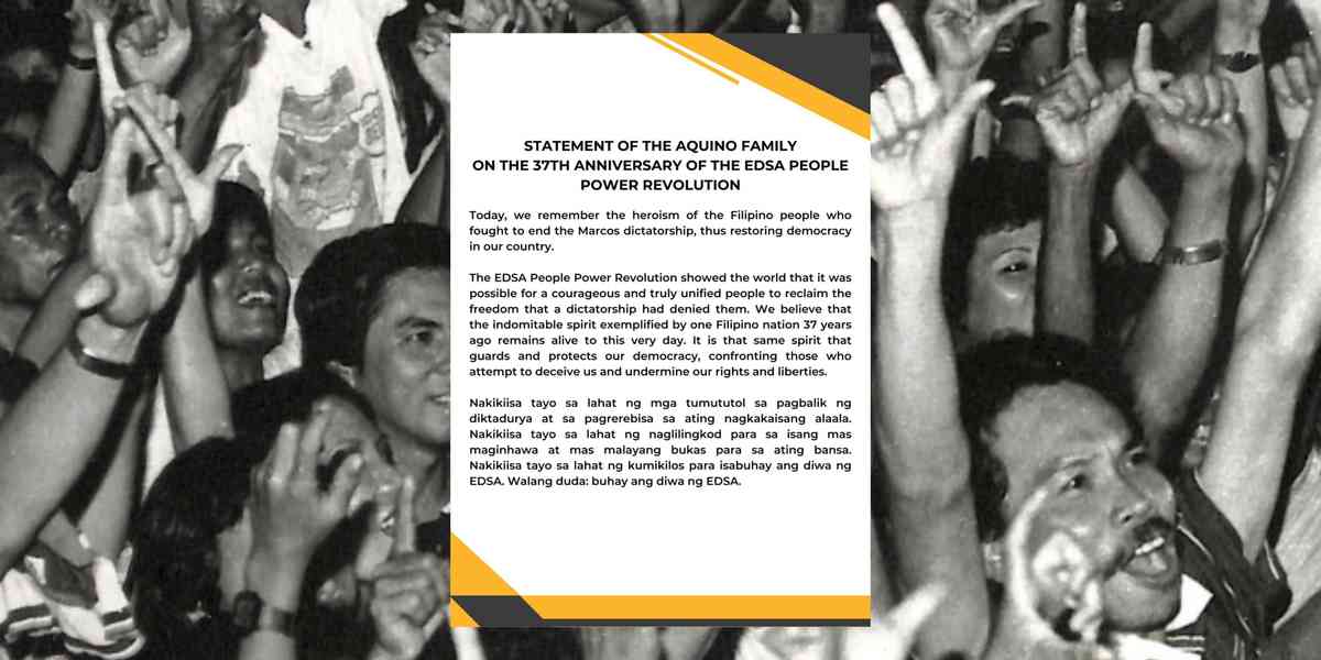 Aquino family: 'Walang duda: buhay ang diwa ng EDSA'