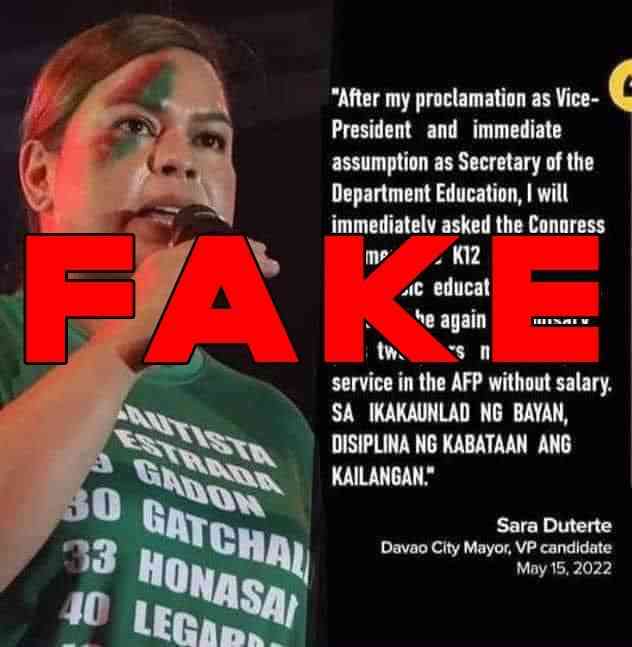 Sara Duterte debunks fake quote on K-12