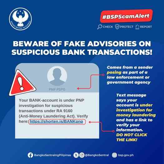 BSP warns public vs fake advisories with illegal links