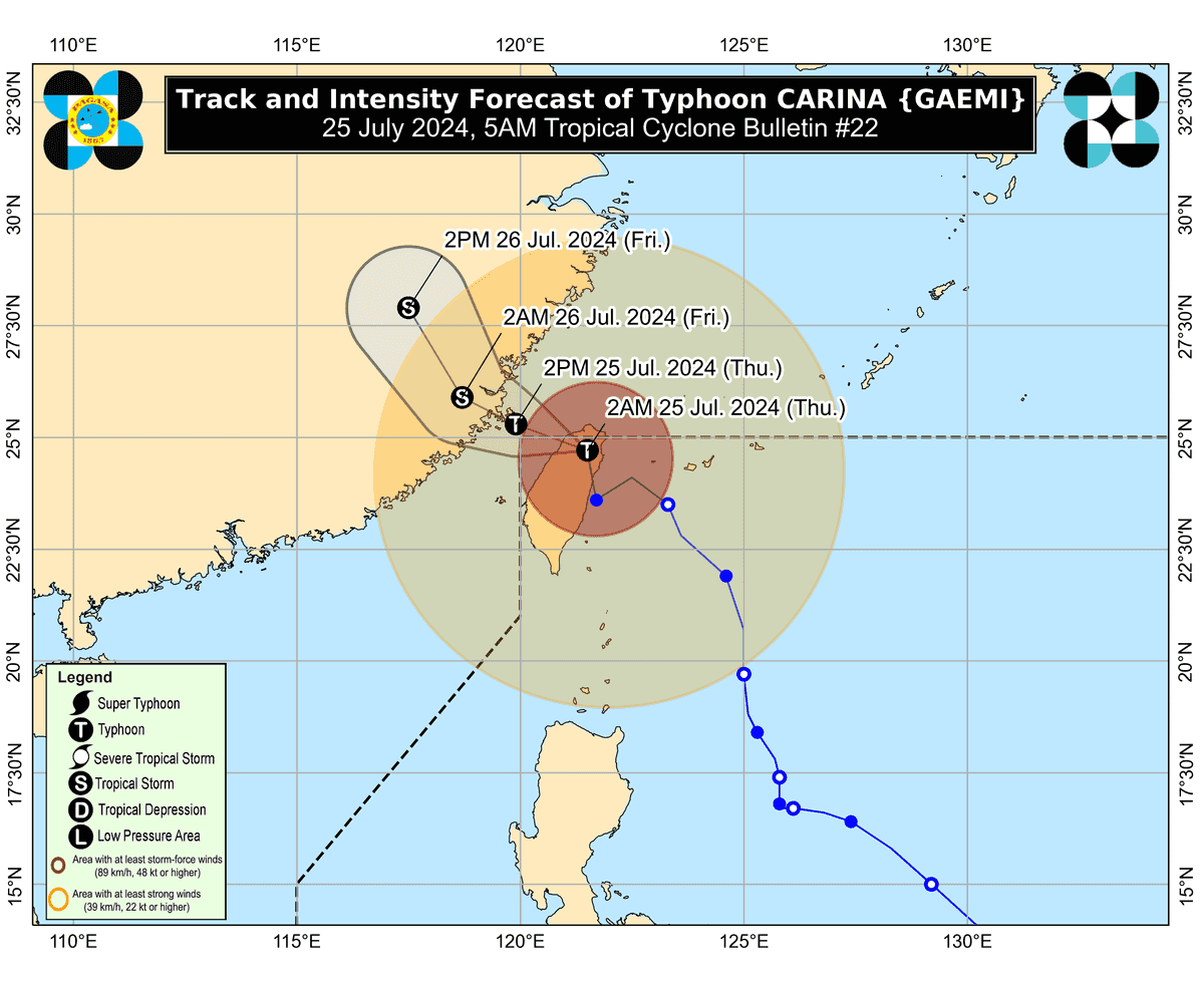 Typhoon Carina crosses Taiwan, Signal no. 1 maintained in Batanes