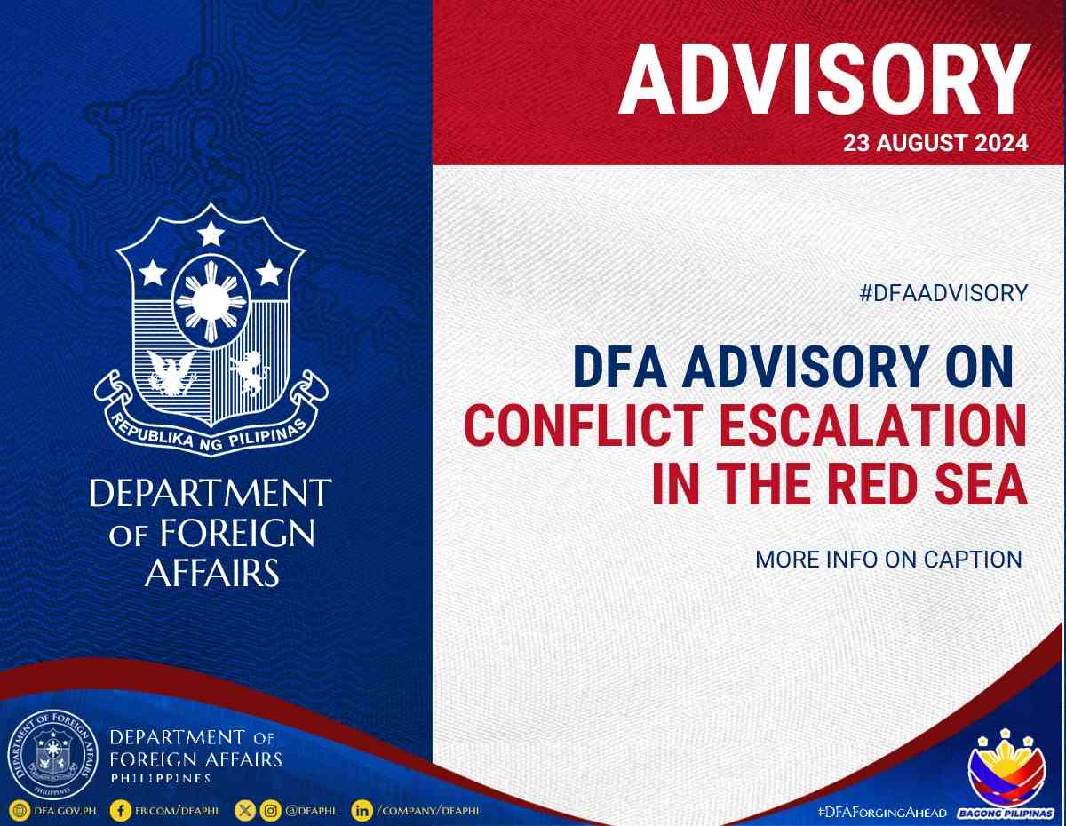 DFA advises PH seafarers to avoid deployment to Red Sea