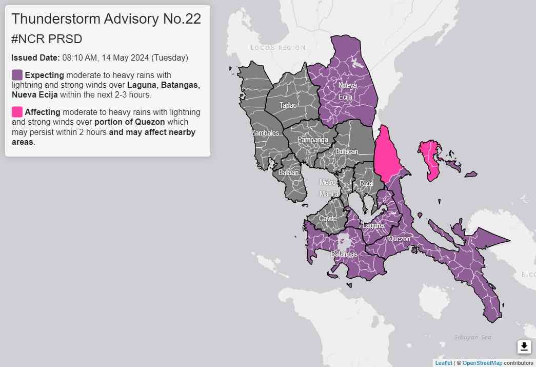 PAGASA: Moderate to heavy rains expected in Laguna, Batangas, Nueva Ecija