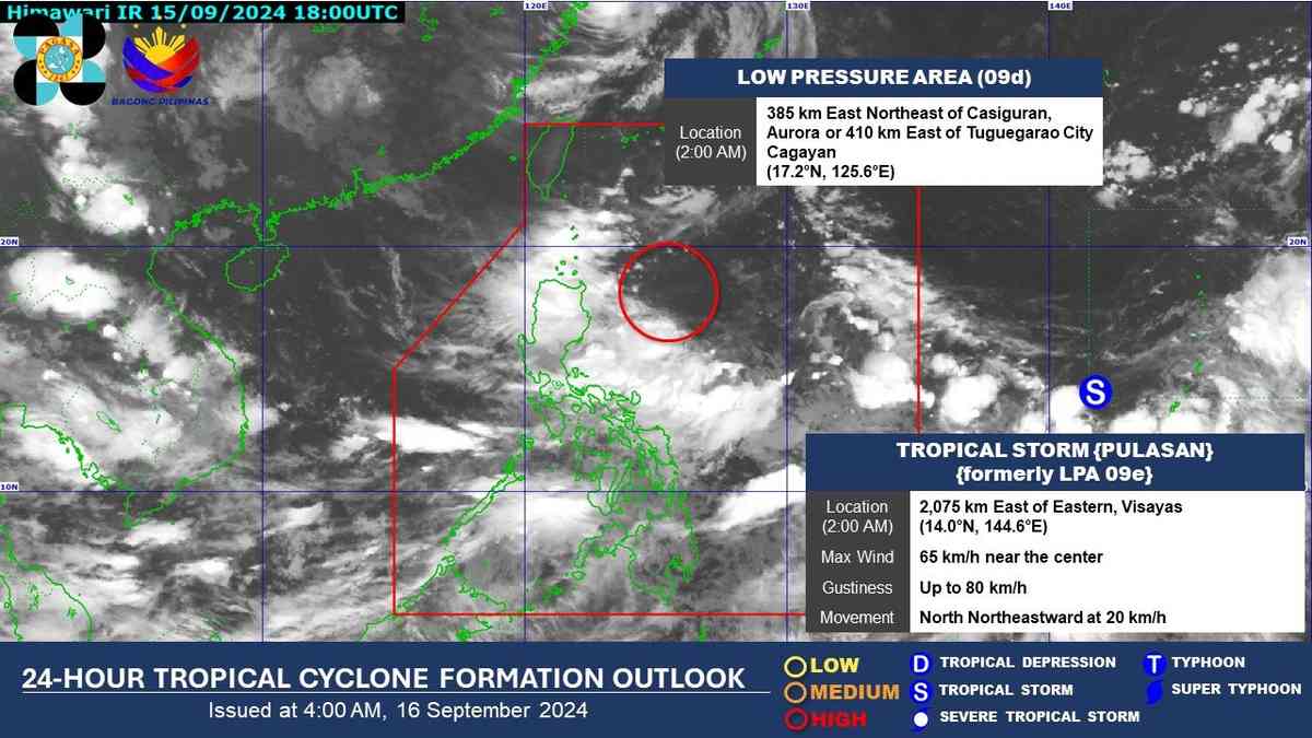 Tropical depression outside PAR intensifies into tropical storm "Pulasan"