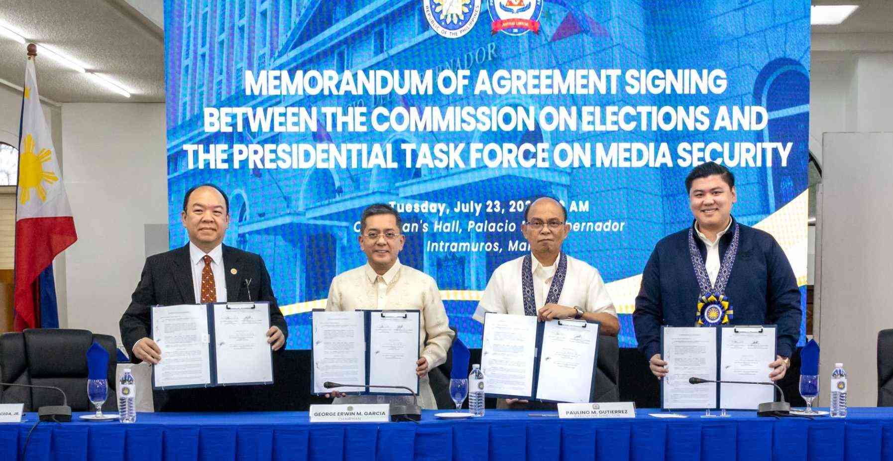 MOA on upholding media security, signed by COMELEC, PTFoMS