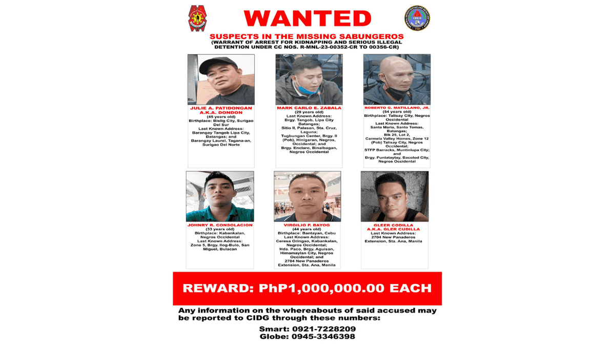PNP-CIDG releases wanted posters of six suspects behind missing sabungeros