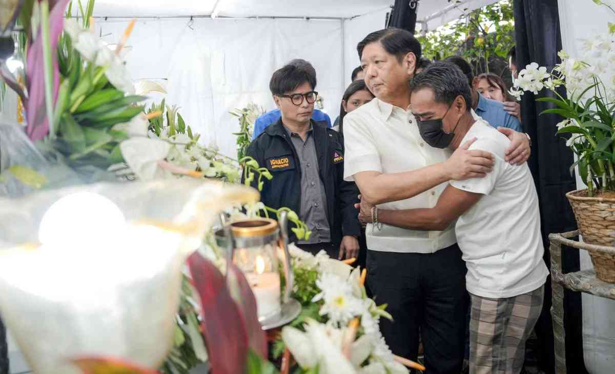 Prez Marcos visits wake of slain OFW Ranara; vows to support family