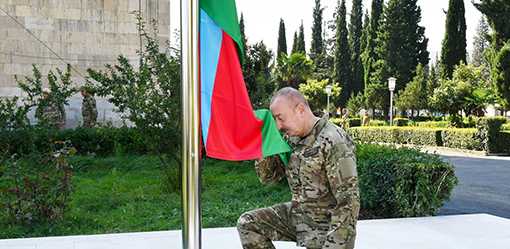 Aliyev raises Azerbaijan's flag in former breakaway region of Karabakh