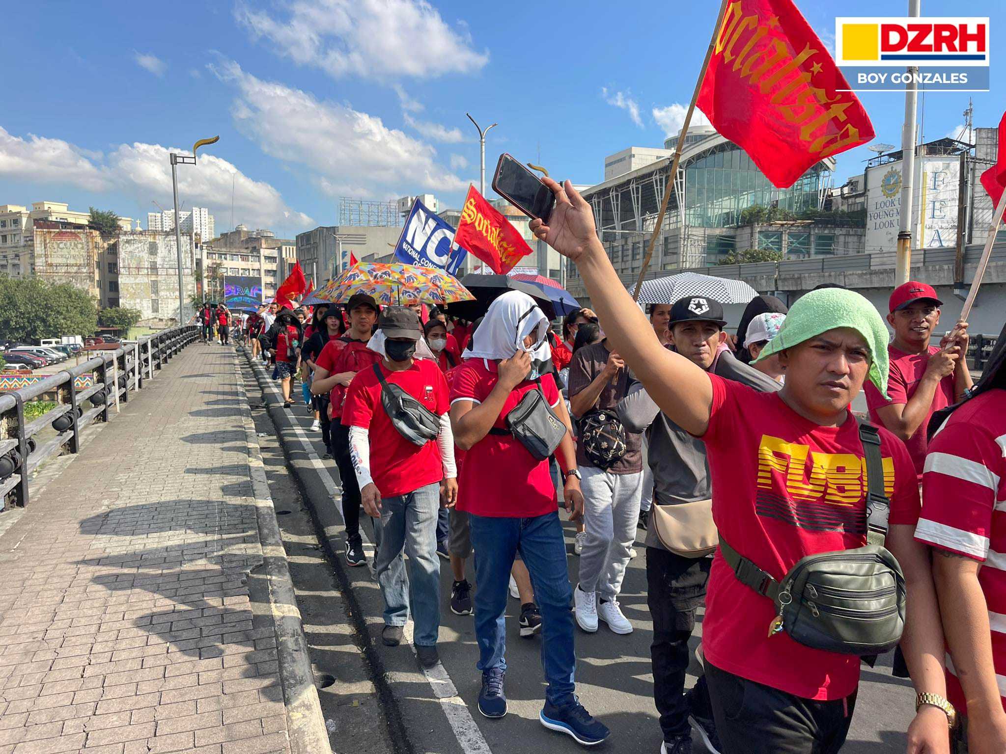 Members of labor groups stage protest in Liwasang Bonifacio in Manila