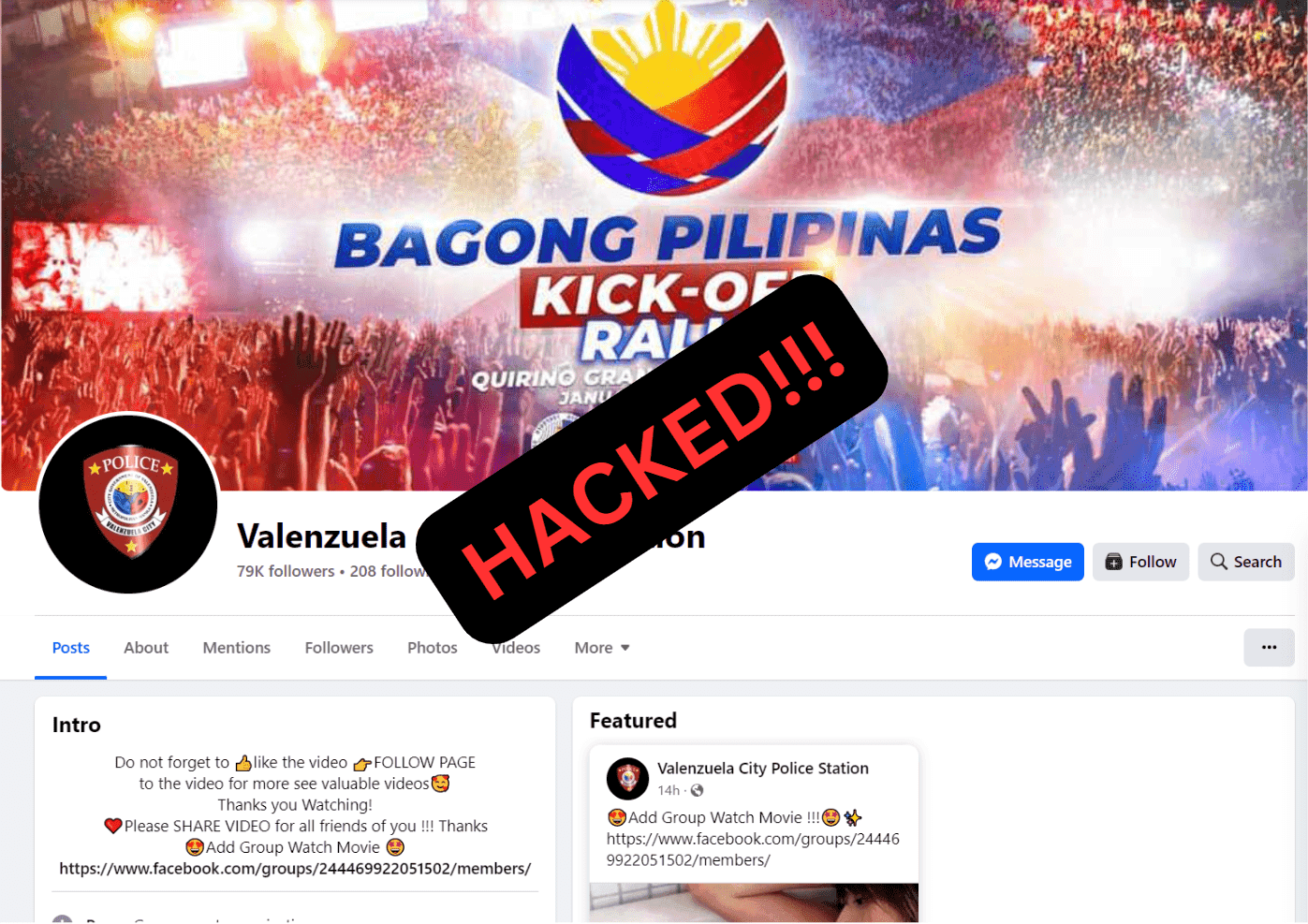 Valenzuela City Police Station Facebook page hacked