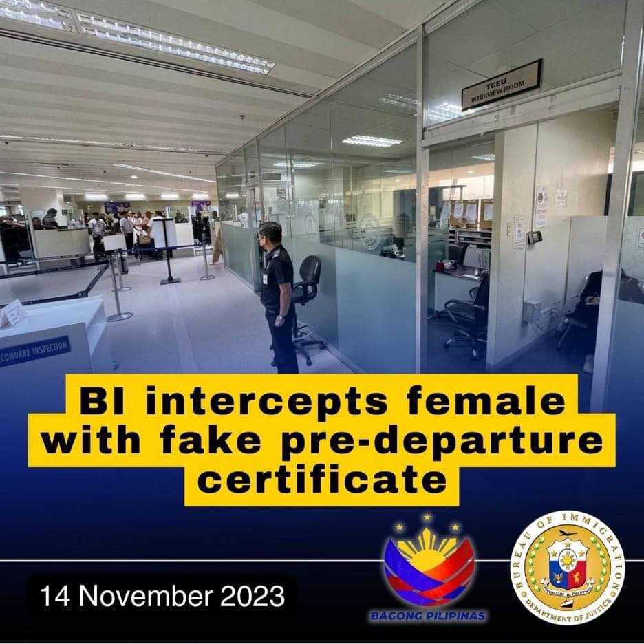Female passenger barred at NAIA for using fake pre-departure certificate - BI