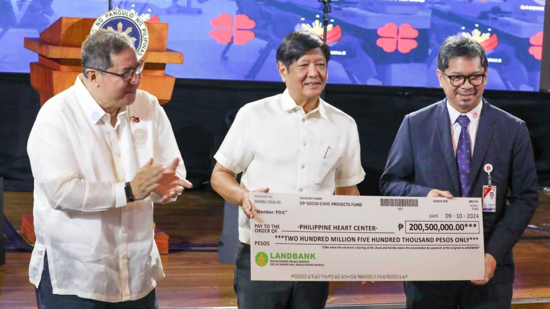 Marcos donates P520M to PHC, LCP, NKTI