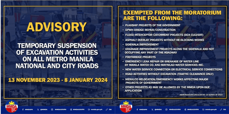 MMDA temporarily suspends road excavation in Manila for holiday season