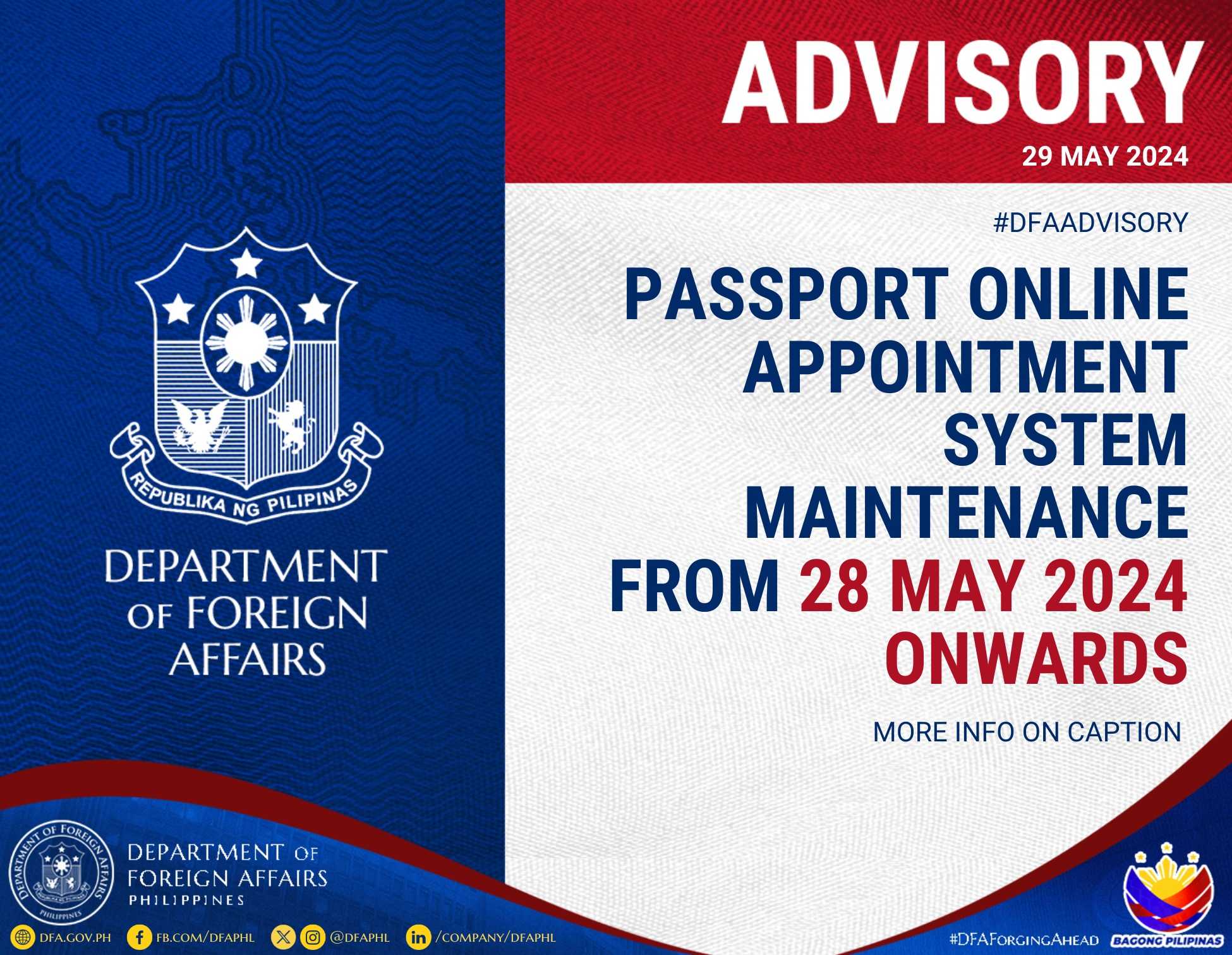 Passport Online Appointment System down starting 28 May 2024 onwards – DFA