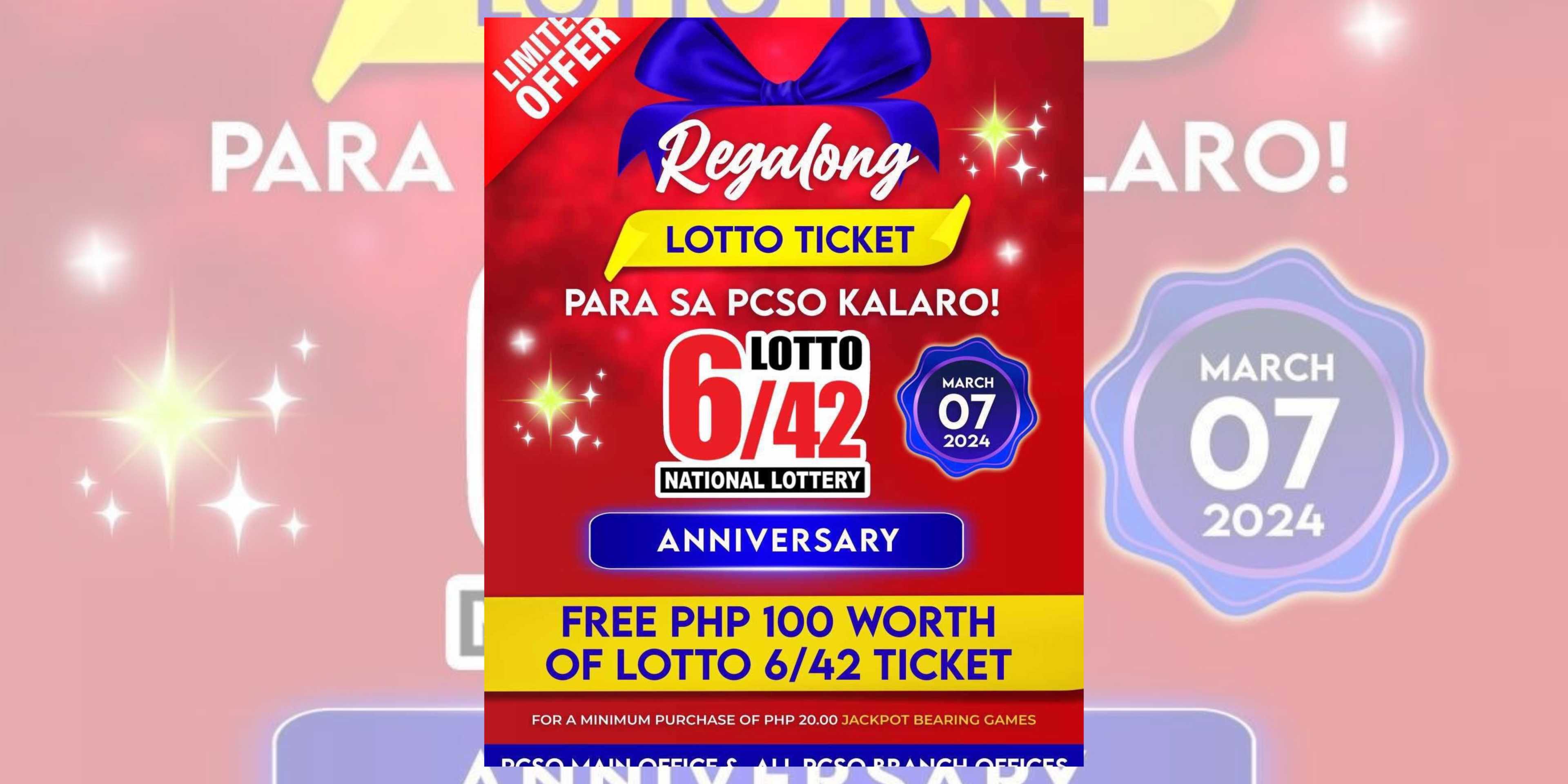 PCSO offers "2024 Regalong Lotto Ticket para sa PCSO Kalaro" for a limited time