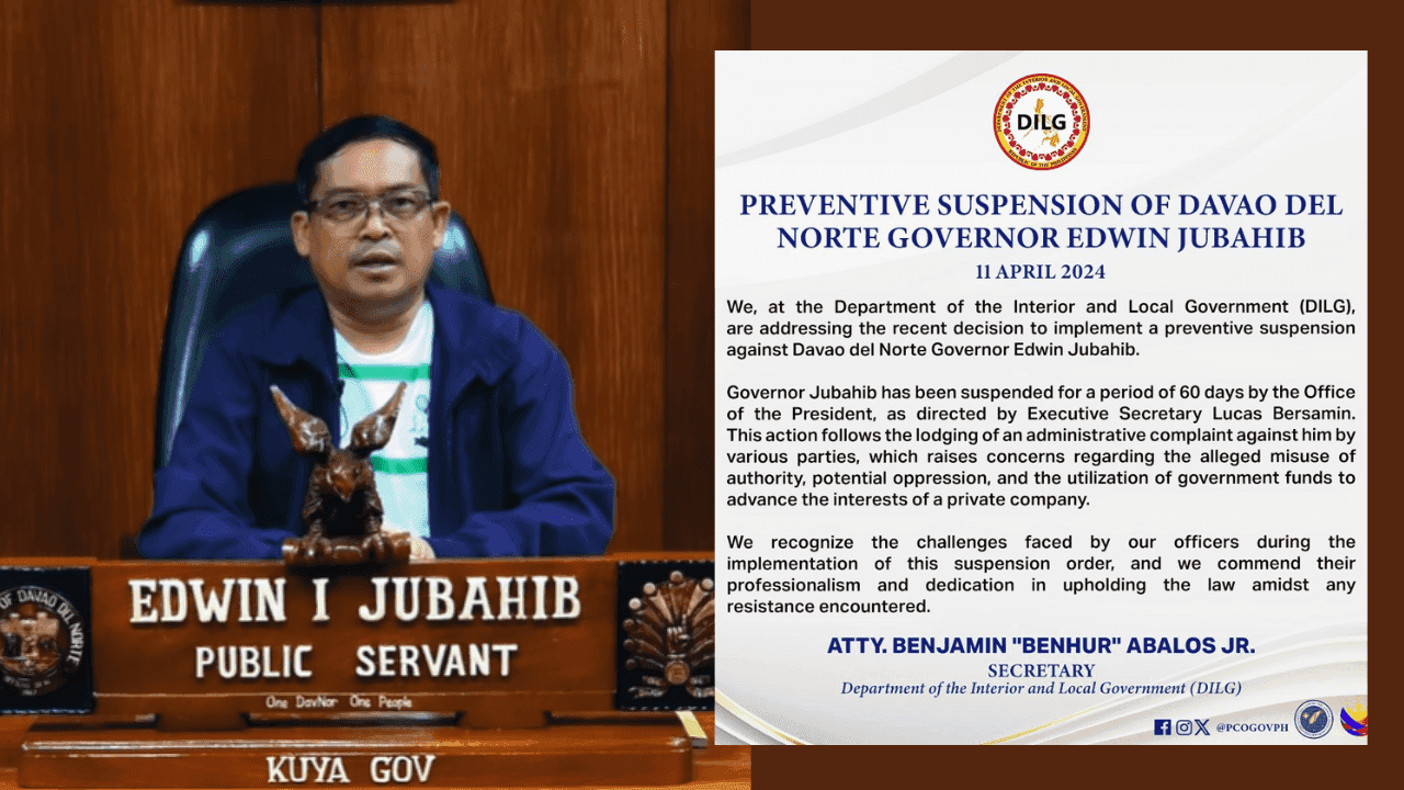 OP suspends Davao del Norte governor for 60 days due to administrative complaint