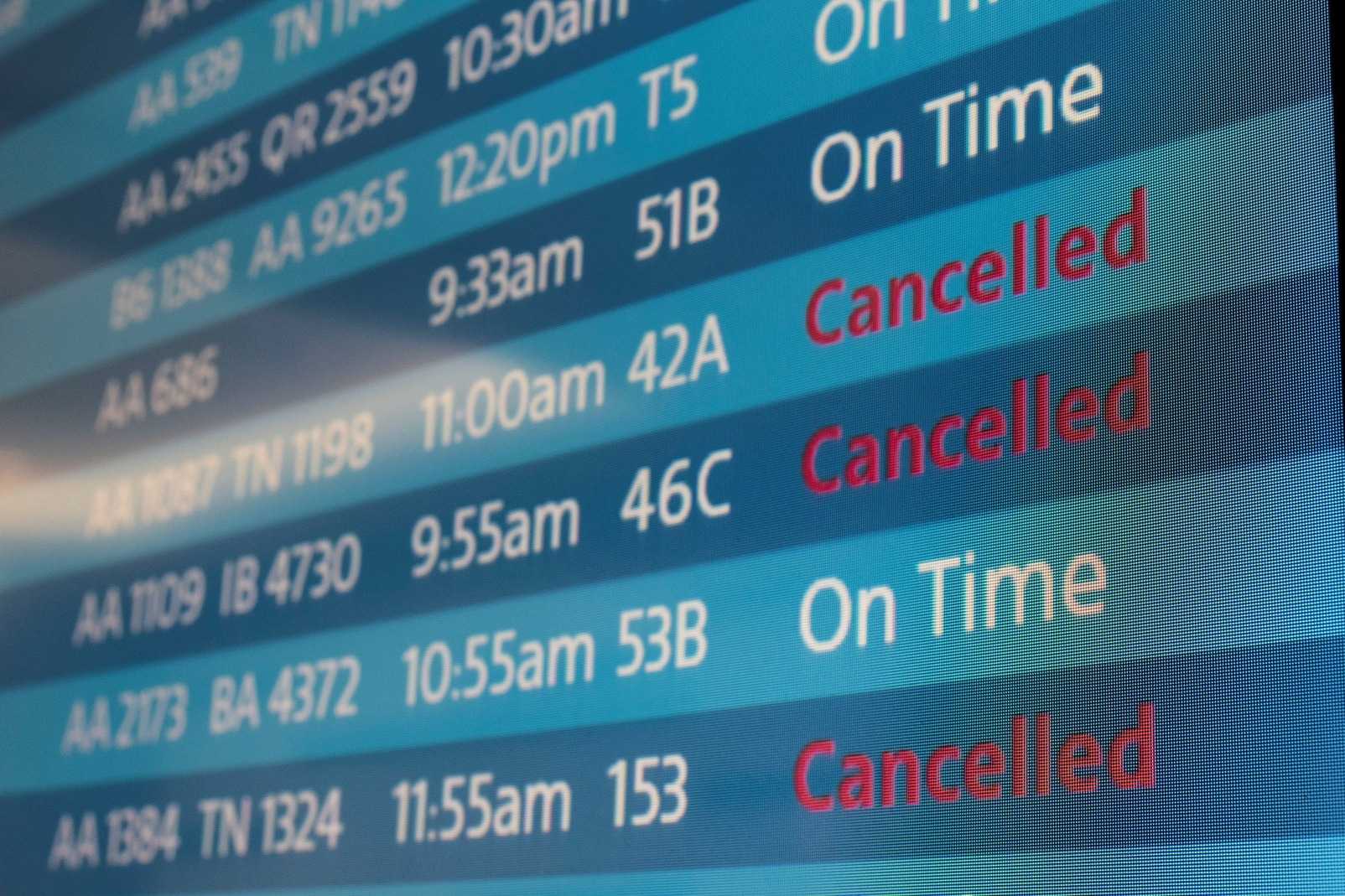 Canceled flights on Monday, May 29
