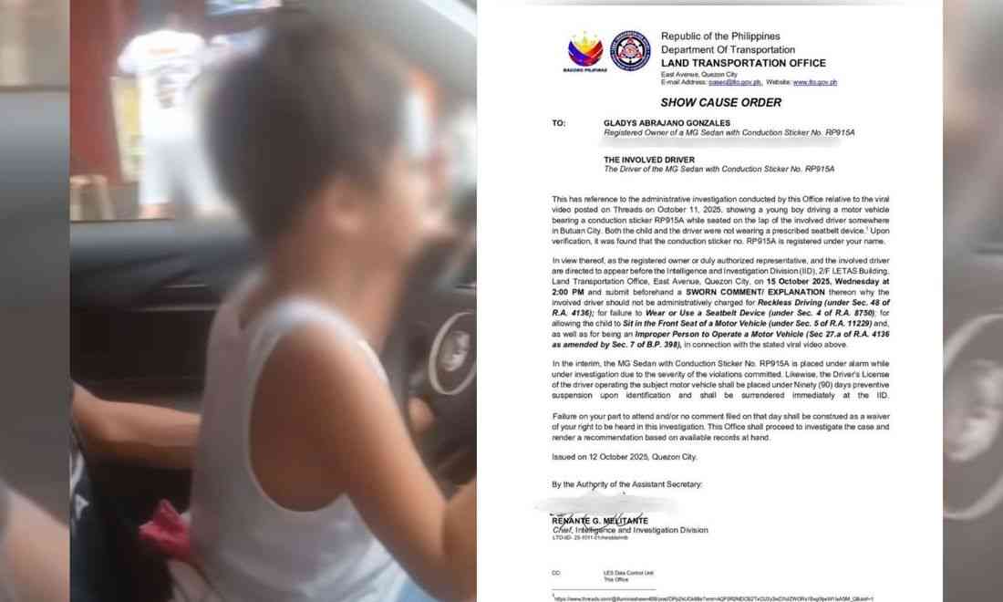 LTO suspends license of driver who let child steer car