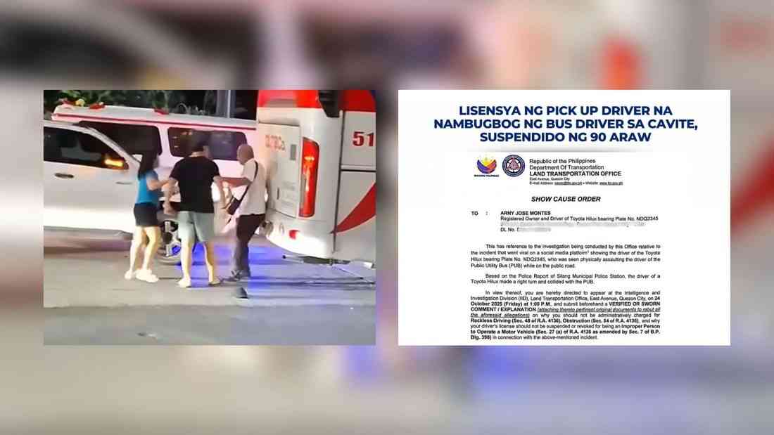Pickup driver’s license suspended after assaulting bus driver in Cavite road rage incident