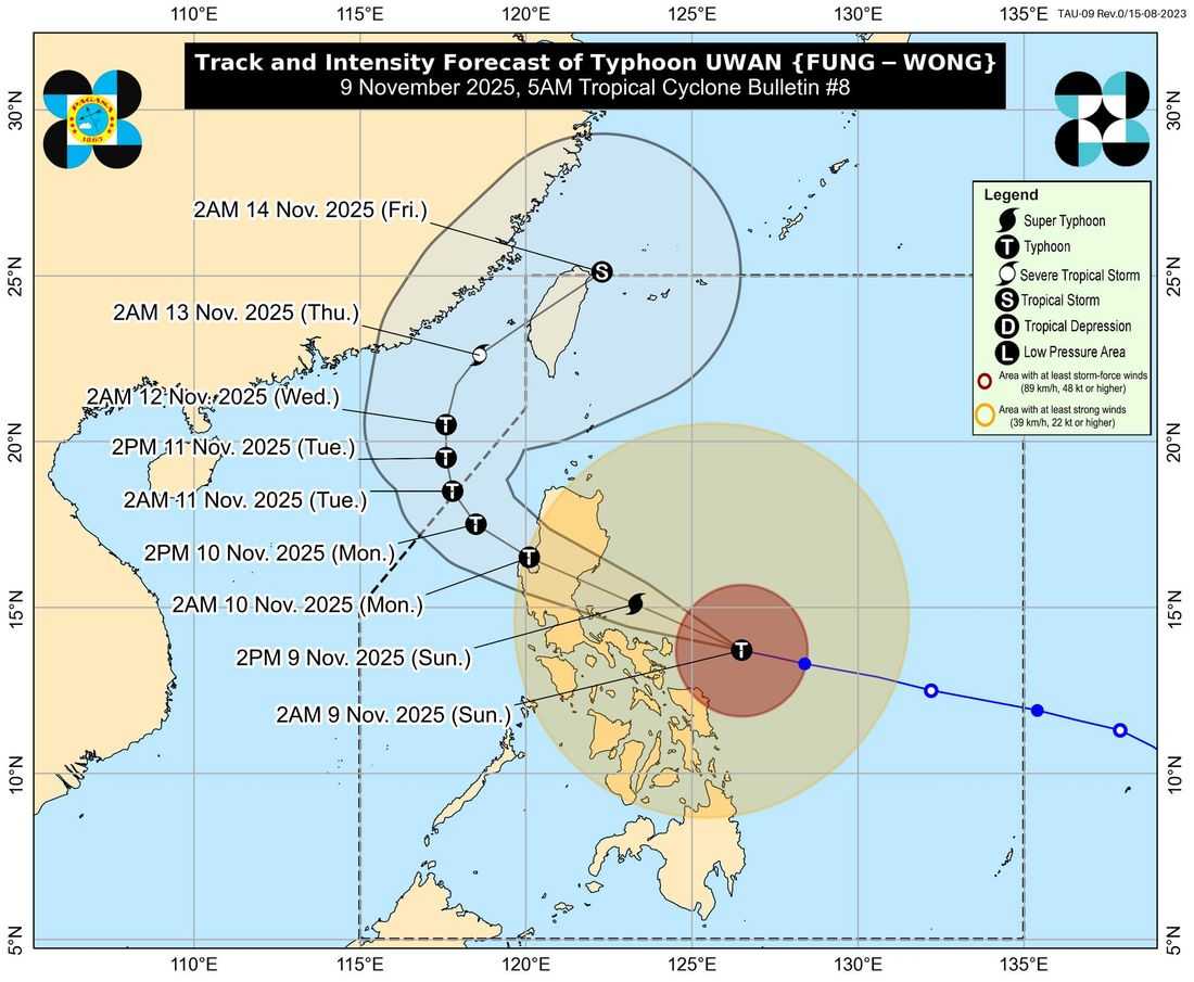 Signal no. 4 up in 5 areas as Typhoon Uwan rapidly intensifies