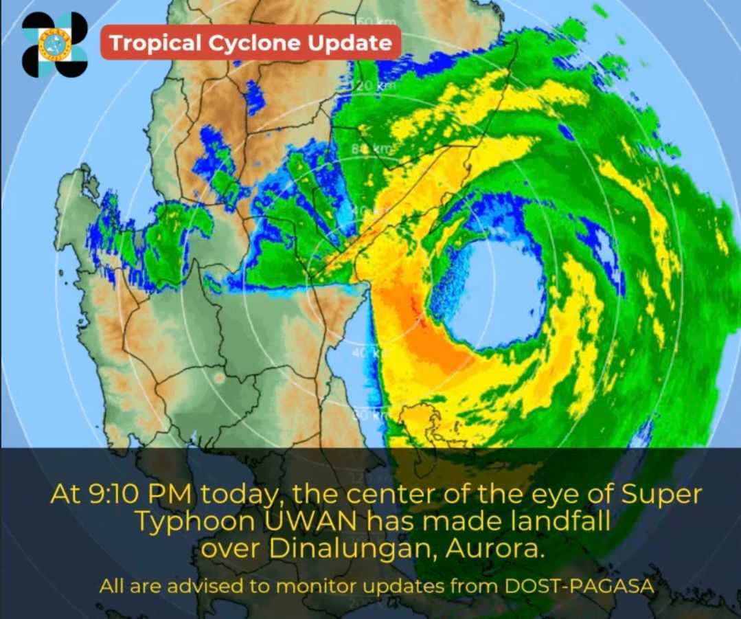 Super Typhoon #UwanPH makes landfall in Aurora on Sunday evening