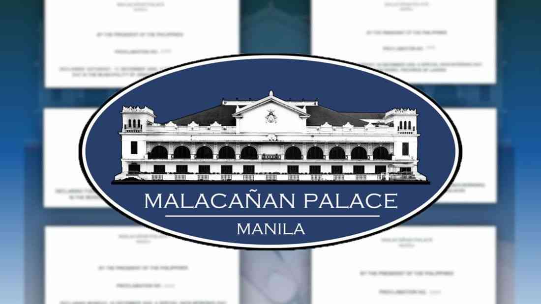 Palace declares special non-working days in select cities and municipalities in December