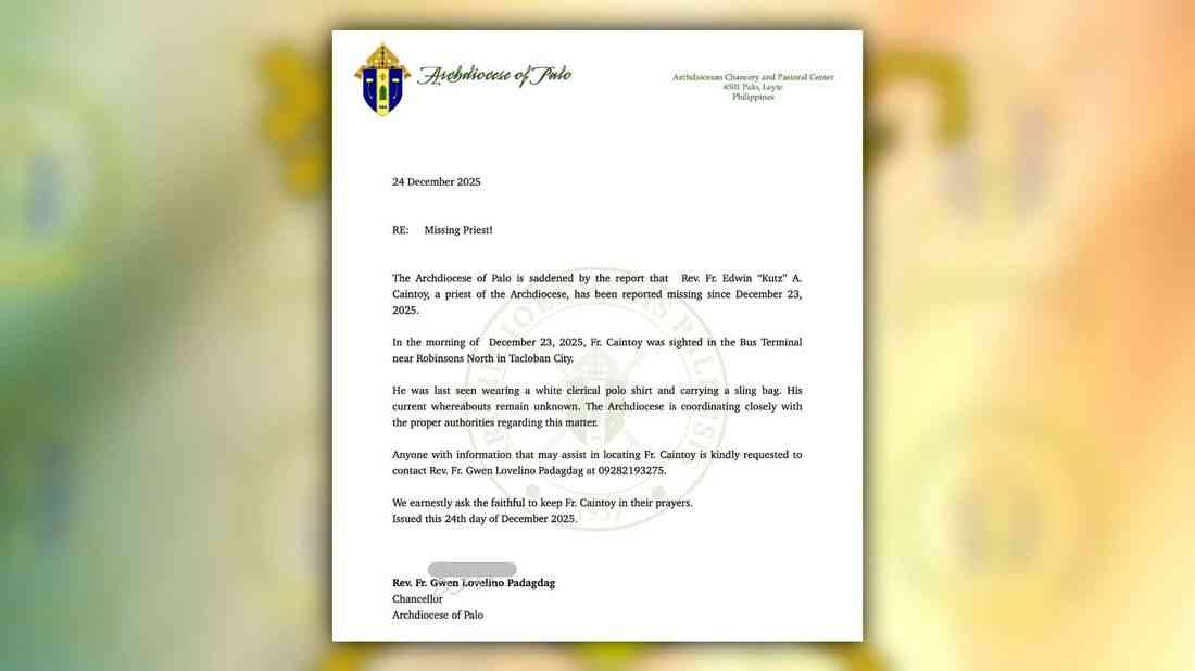 Priest reported missing in Tacloban City