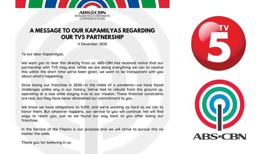 ABS-CBN faces termination of TV5 content agreement