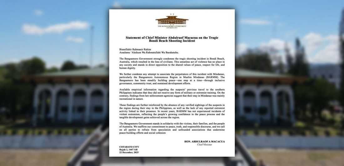Bangsamoro Government condemns Bondi Beach shooting, rejects links to Mindanao