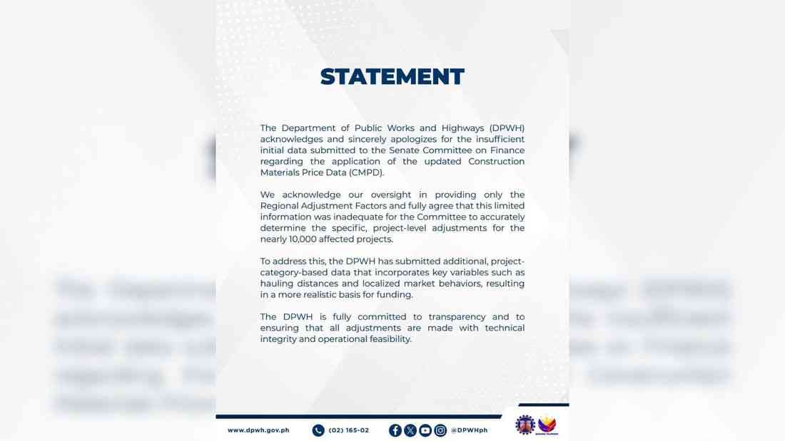 DPWH issues apology over incomplete data amid Senate budget review