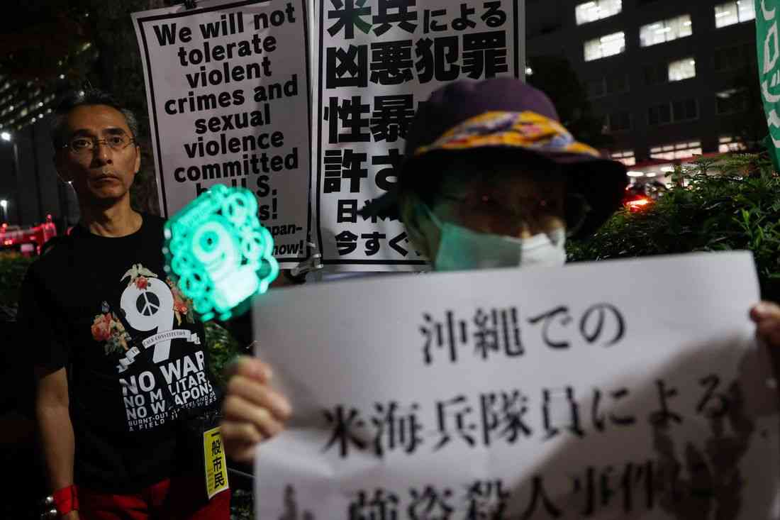 Dozens protest in Tokyo after Marine accused of murder in Okinawa