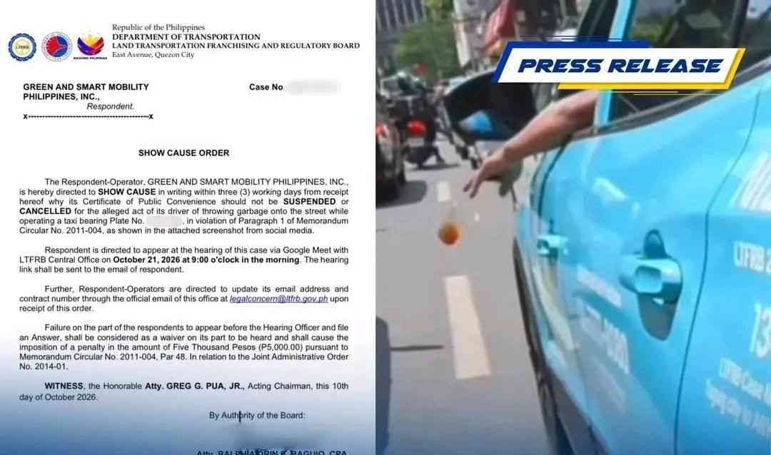 LTFRB summons taxi operator over viral littering video