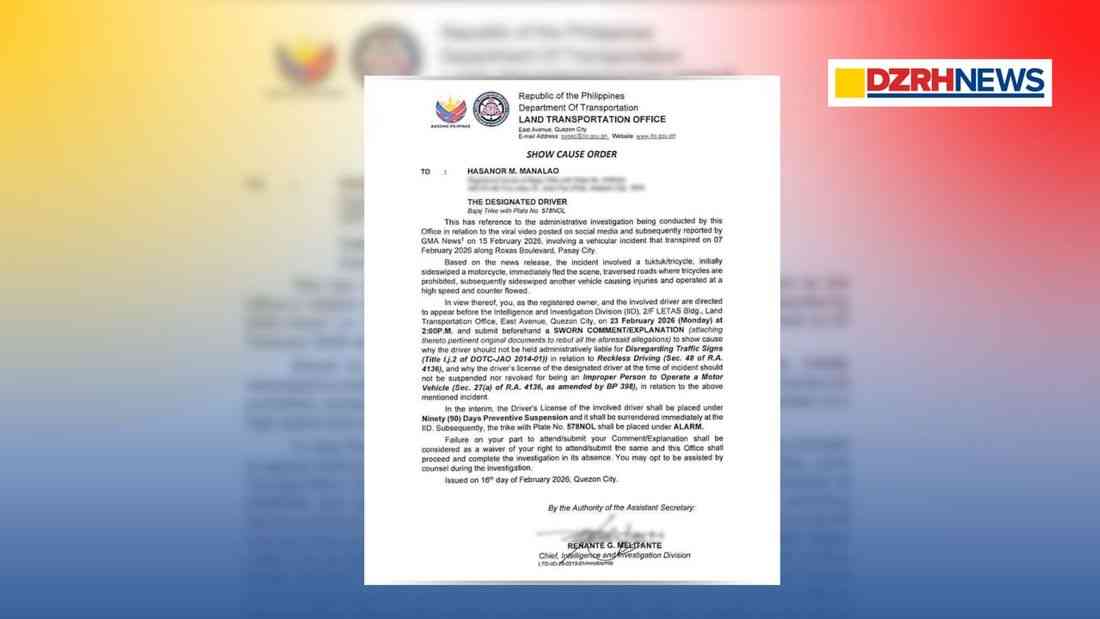 LTO suspends tuk-tuk driver’s license for 90 days over Pasay crash, counterflow incident
