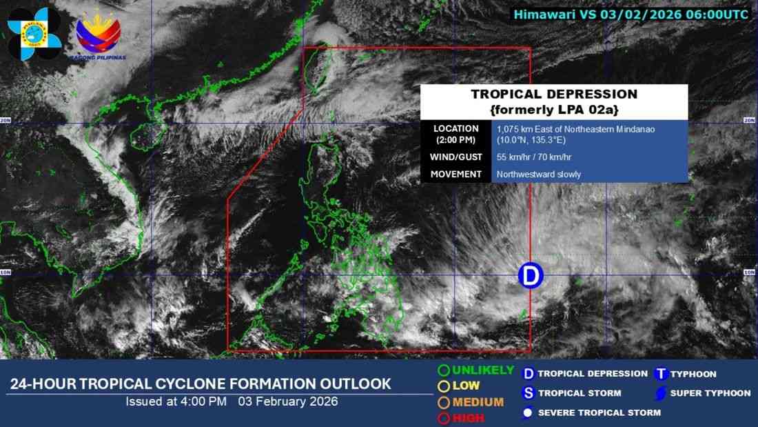 PAGASA: LPA outside PAR, develops into a tropical depression