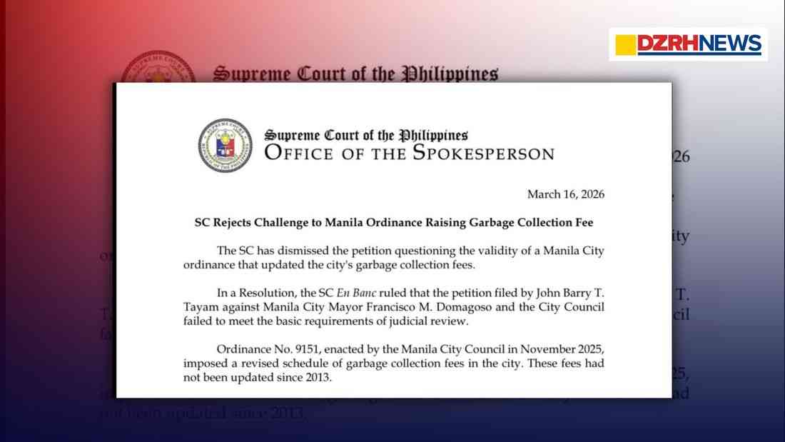 Supreme Court dismisses petition challenging Manila garbage fee ordinance