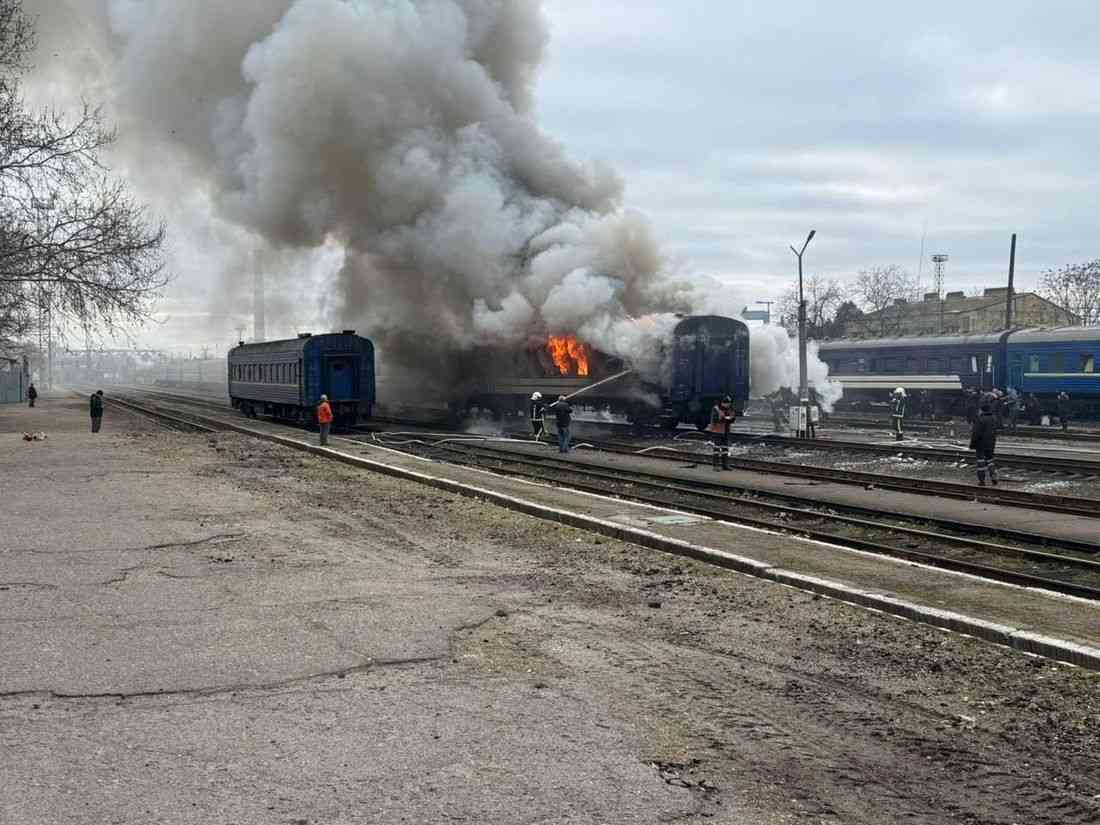 Russian drone hits empty passenger train in Ukraine's south, deputy PM says