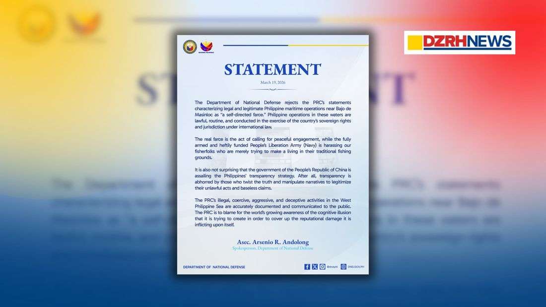 DND rebukes China over Bajo de Masinloc remarks, defends Philippine maritime operations