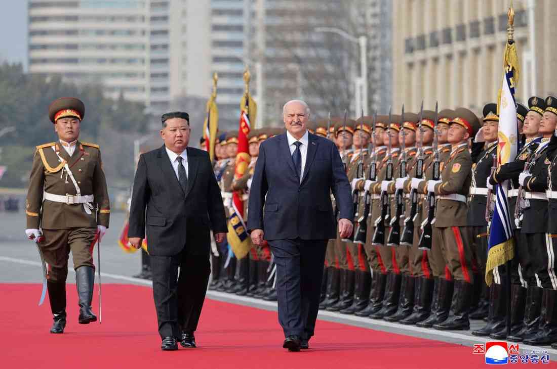 North Korea's Kim Jong Un welcomed Belarus President Lukashenko to Pyongyang, KCNA says