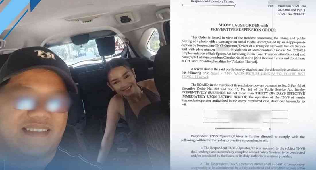 LTFRB suspends TNVS operation, summons driver over lewd post about Xyriel Manabat