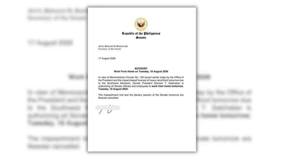 Senate impeachment, plenary session on Tuesday cancelled due to expected deluge