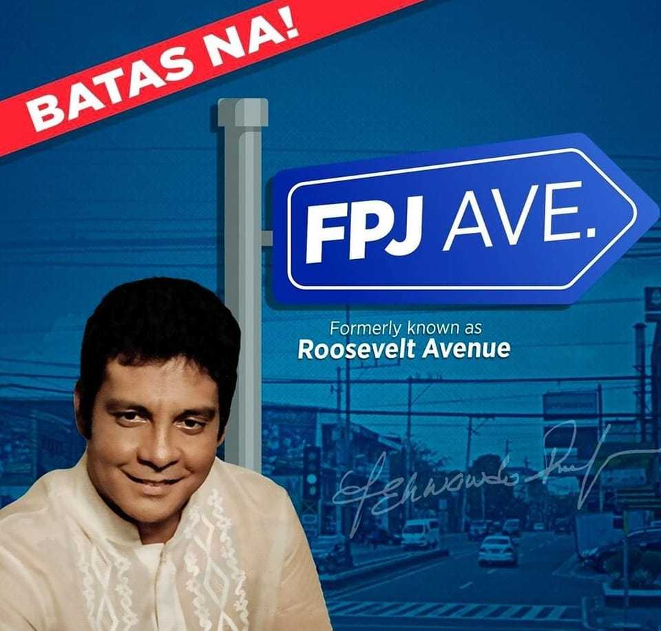 Prez Duterte signs law renaming Roosevelt to Fernando Poe Jr Avenue