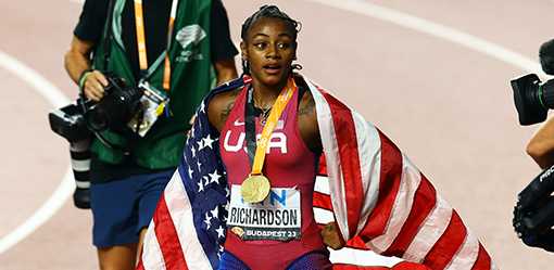 Athletics-American Richardson claims world gold in women's 100m