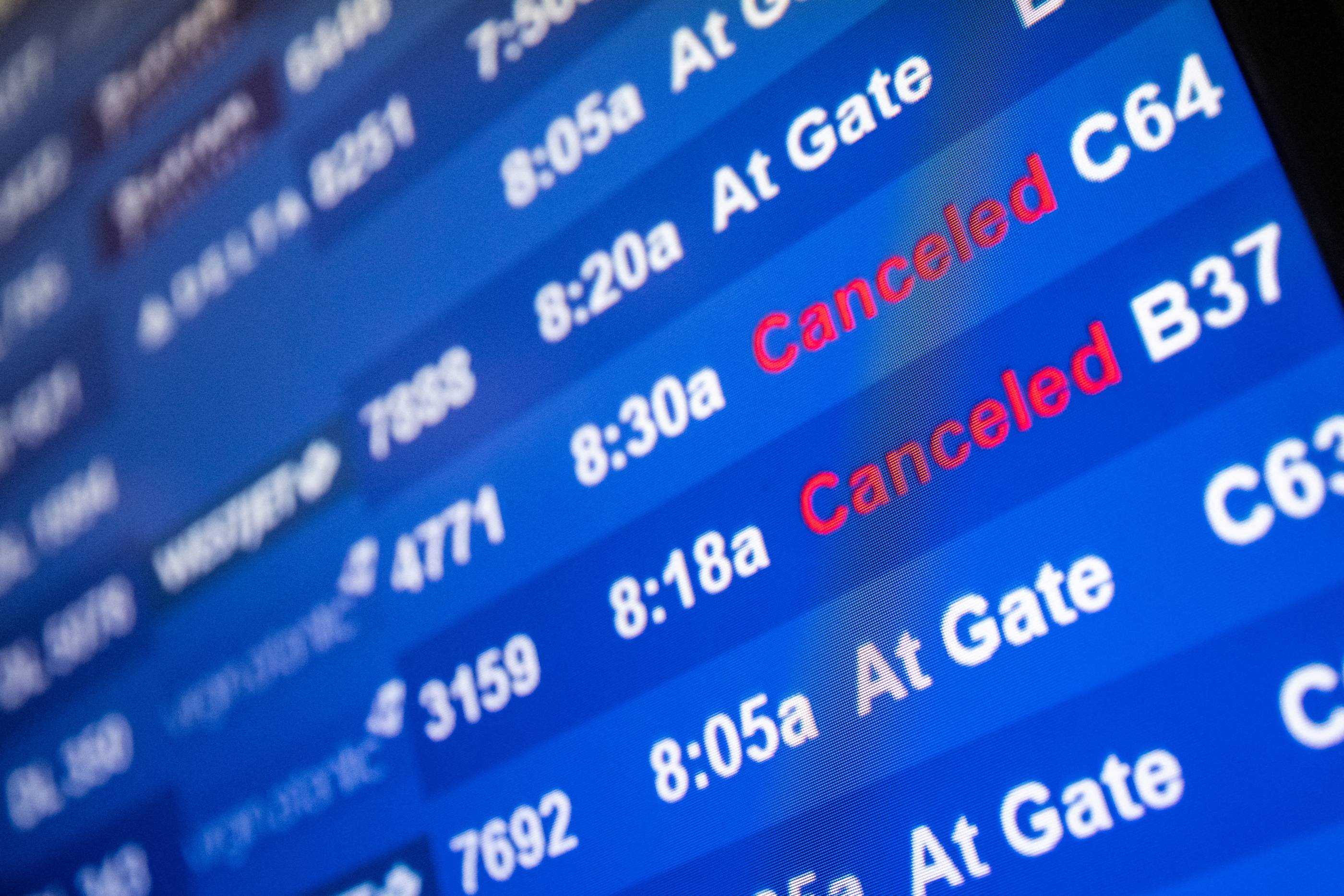 Cancelled flights on Monday, January 30