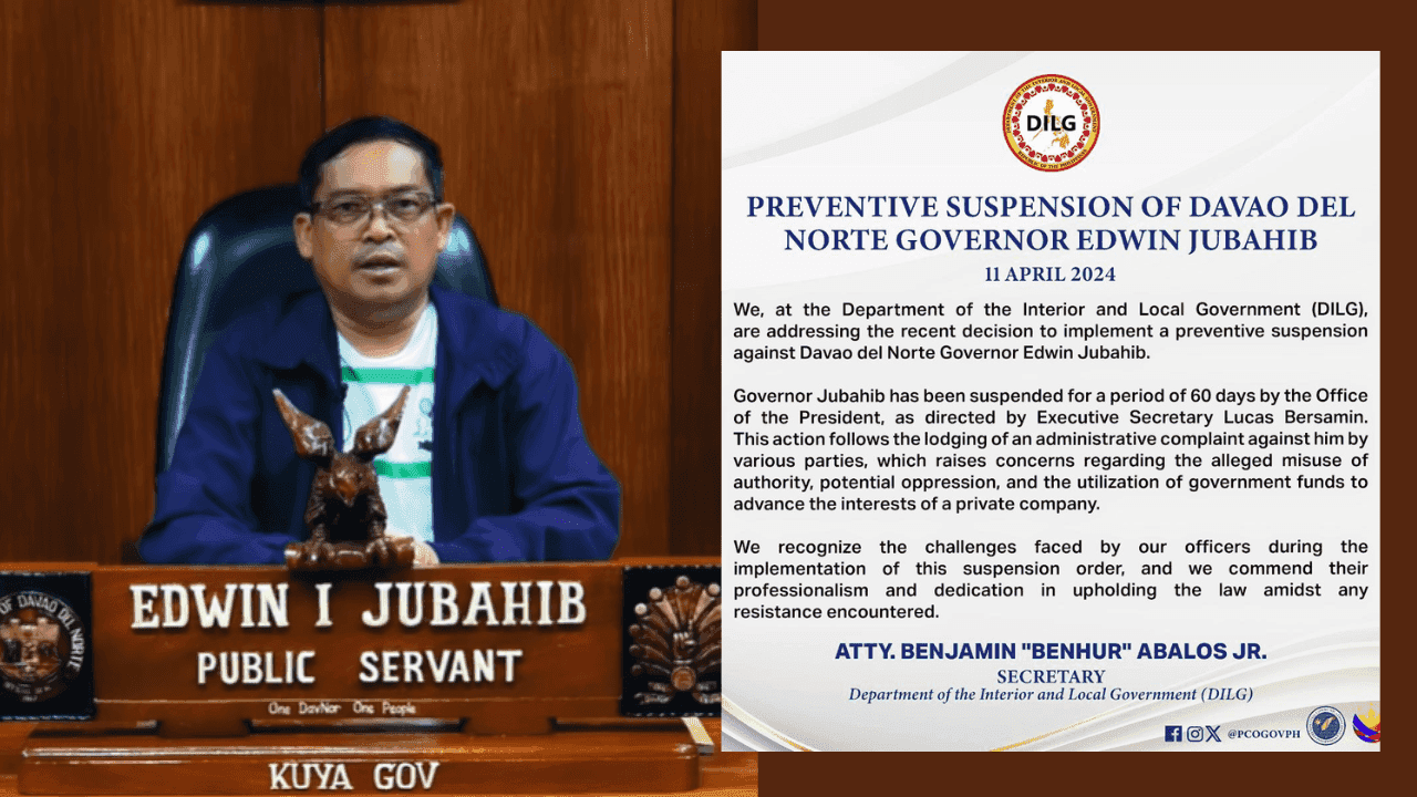 OP suspends Davao del Norte governor for 60 days due to administrative complaint