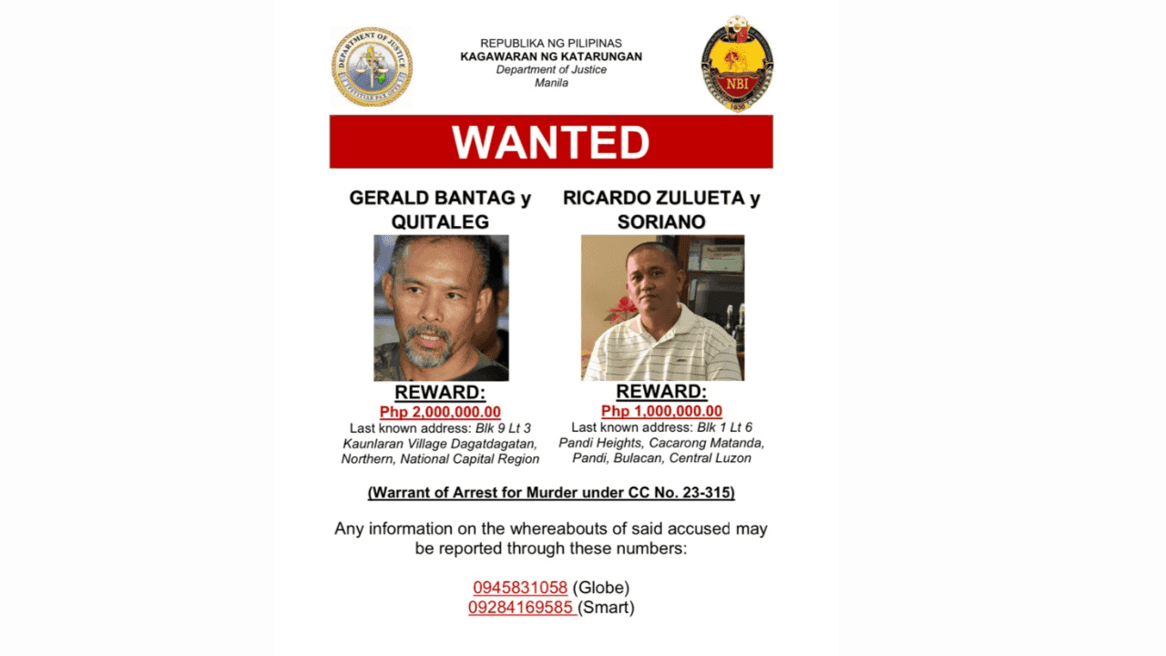 DOJ clarifies: P3-M reward to be hand over after the arrest of Bantag, Zulueta