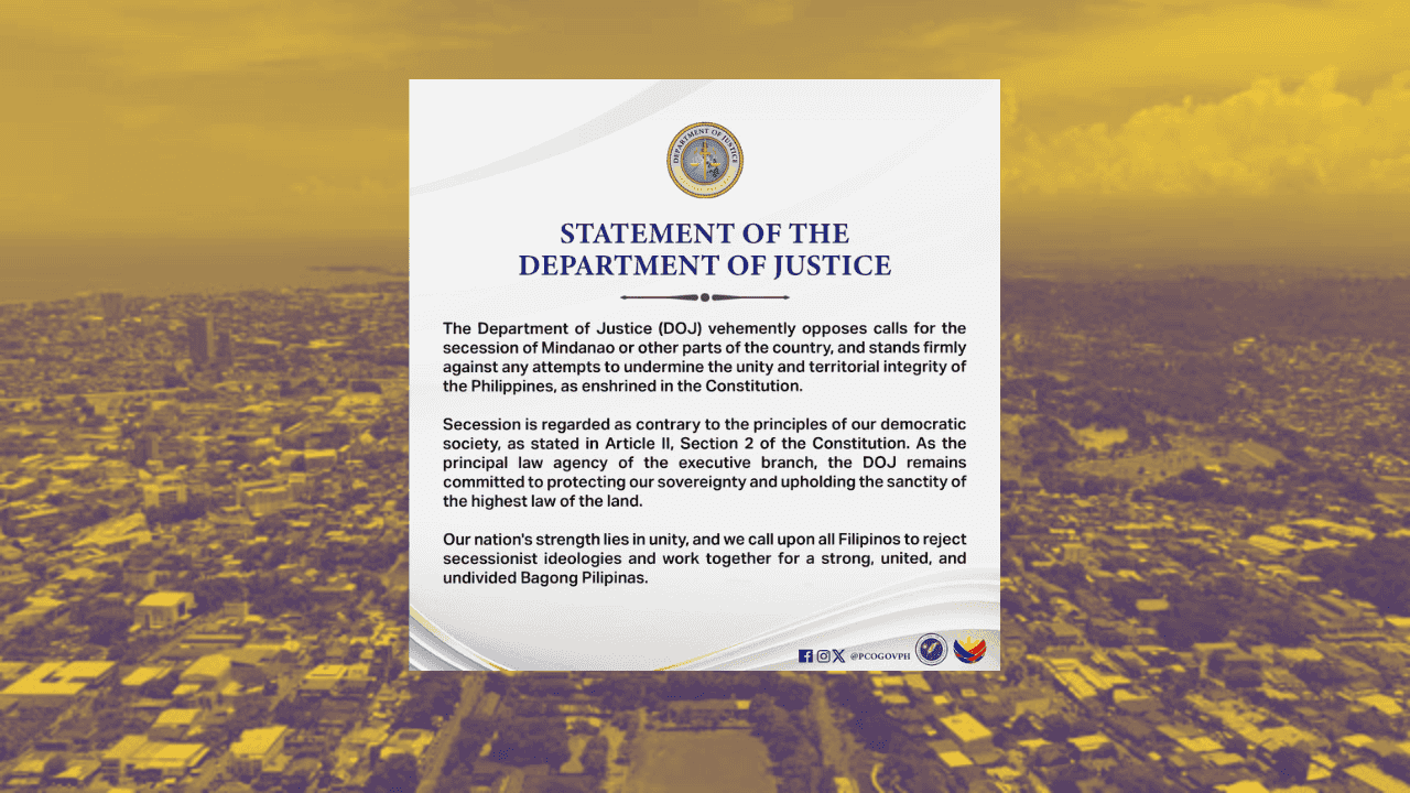 DOJ 'vehemently opposes' plans to secede Mindanao from PH