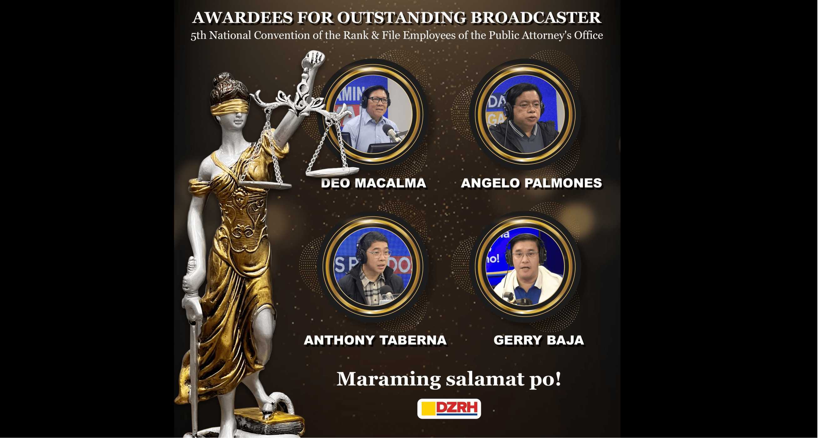 4 DZRH anchors recognized as ‘Outstanding Broadcasters’ by Public Attorney's Office