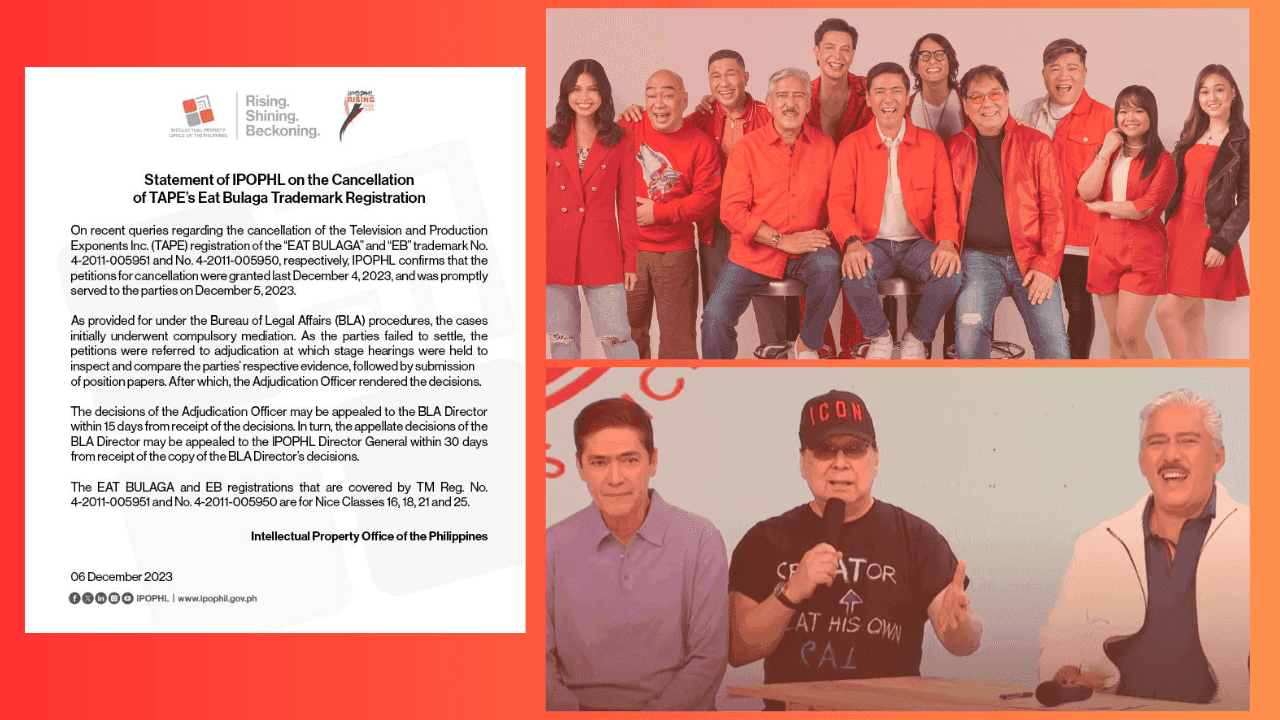IPOPHL confirms cancellation of TAPE Inc.'s Eat Bulaga trademark registration